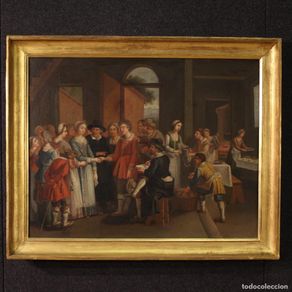 Arte: Pintura francesa del siglo XIX, escena de género con boda.